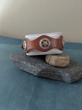Weaver Brown Leather Star Concho Bracelet with Silver Accents (Or Dog Collar)